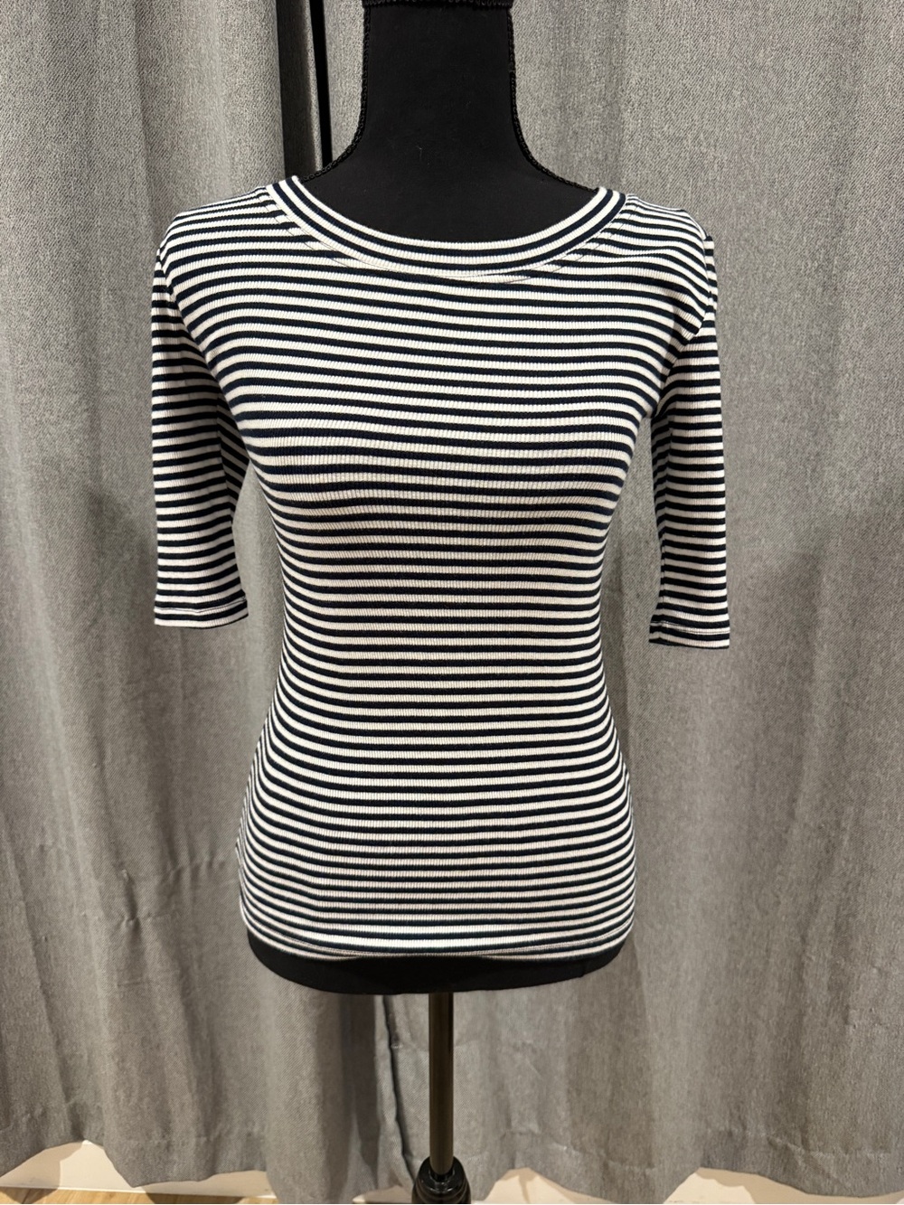 Banana Republic Black and White Striped Short Sleeve Ribbed Tee